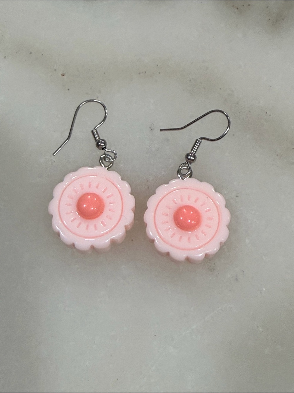 Pink Retro Cookie Dangle Earrings Handmade Novelty Gift Jewelry